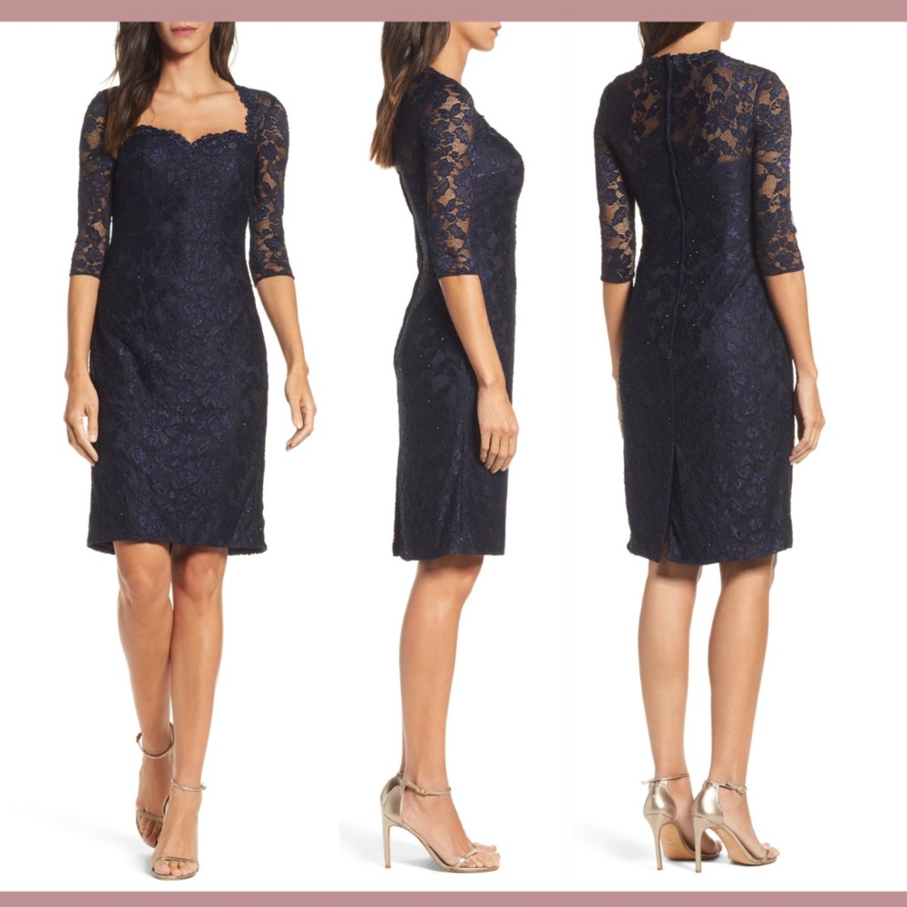 NEW La‎ Femme [ 6 ] Embellished Lace Cocktail Dress in Navy Blue